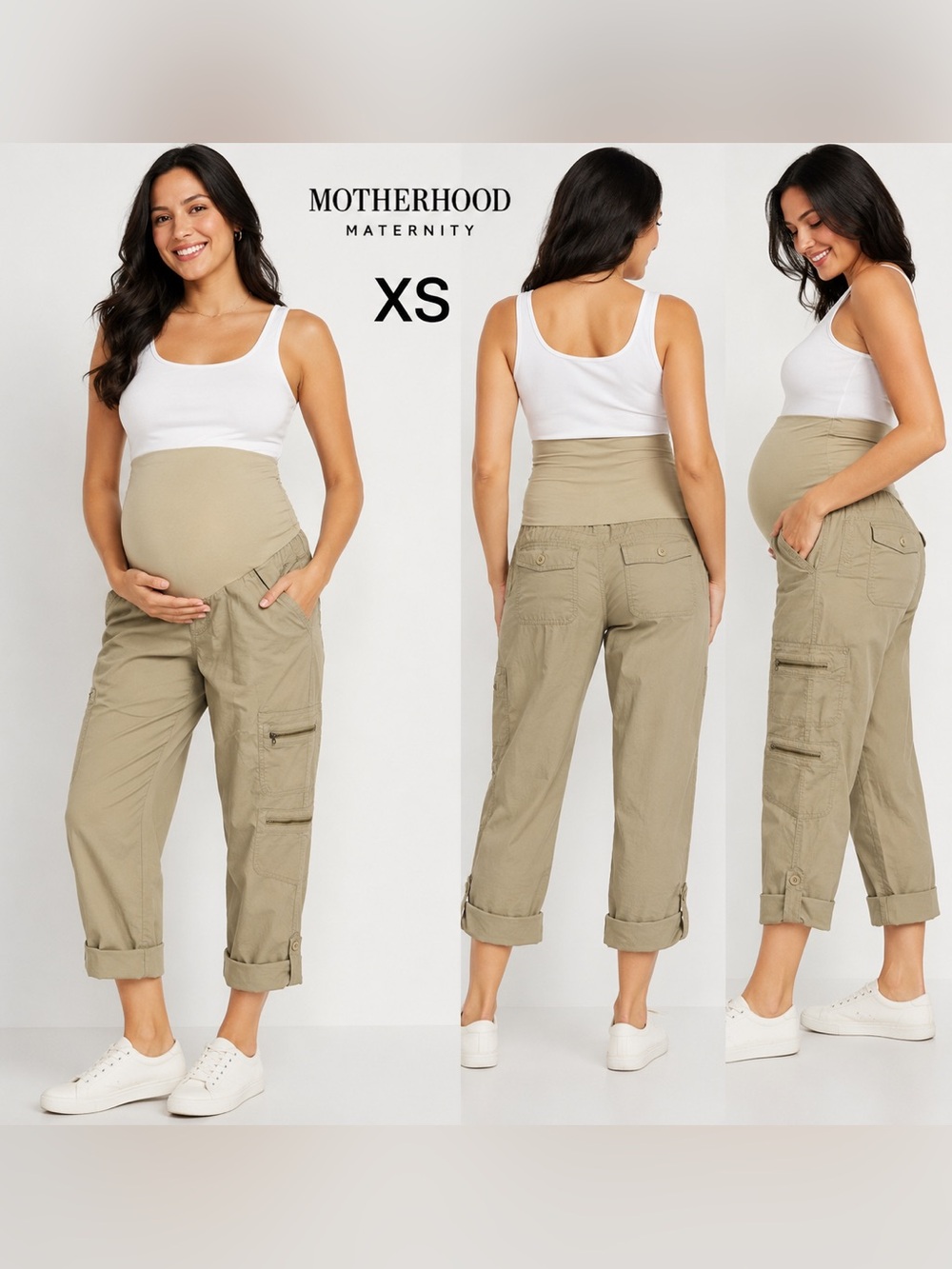 Motherhood Maternity Secret Fit Belly Cargo Pants XS Khaki NWT